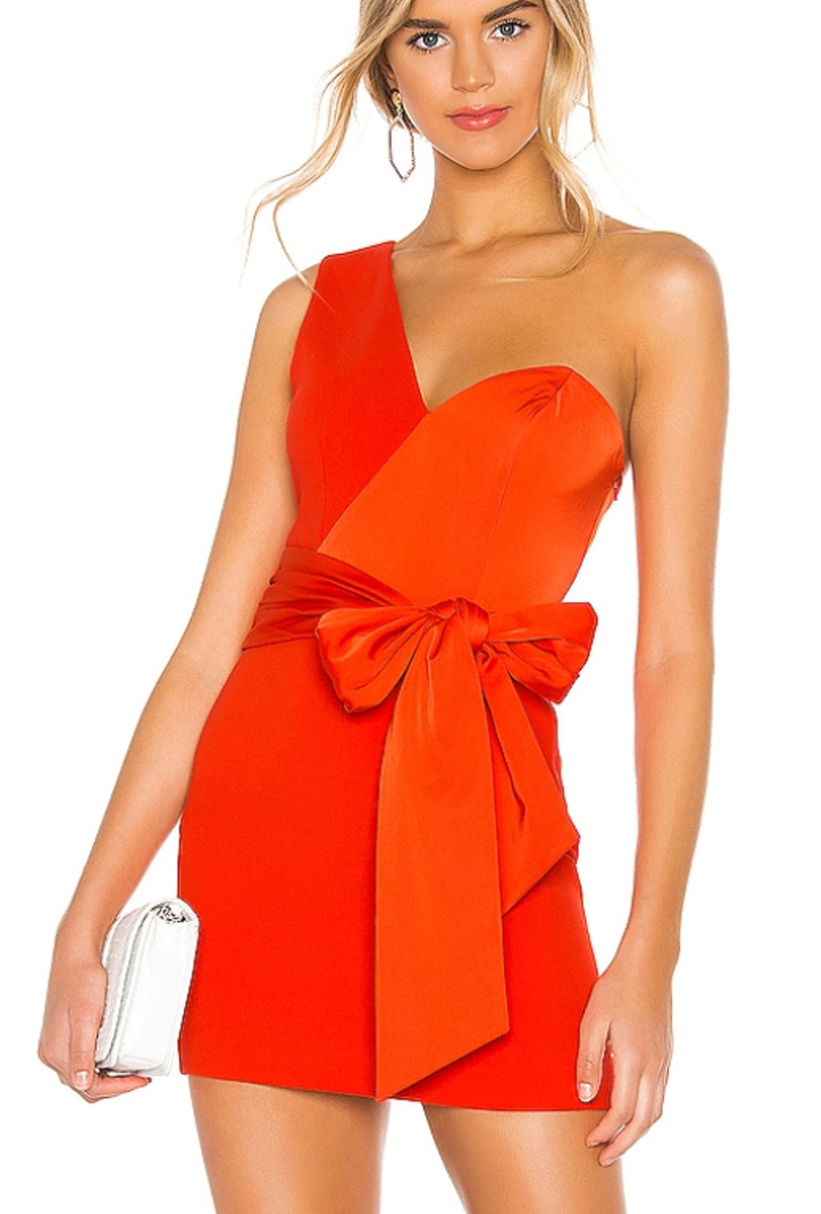 NBD One Shoulder Mini Cocktail Dress XS Bustier Red Orange Designer $200 NEW